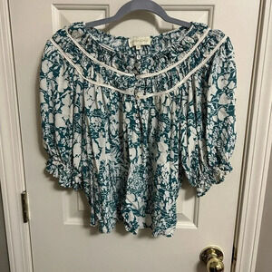 Cynthia Rowley Floral Balloon Sleeve Smocked Top Small